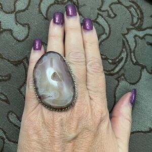 Huge pink beige Druzy estate ring. Sterling silver. Size 6.75 statement ring